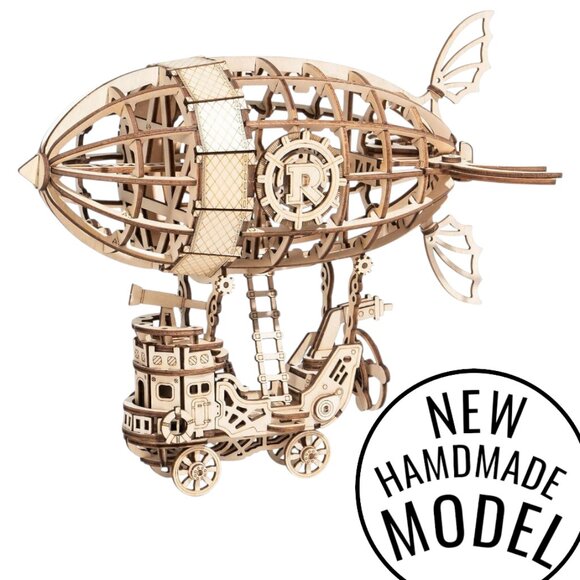 Wooden Airship Hot Air Balloon Model Bookshelf Desk Decor Steampunk Retro Steam - Picture 16 of 16